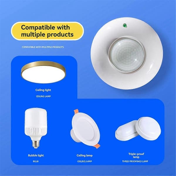 360° justerbar takbevegelsessensor, tilstedeværelseslysbryter for energisparing og sikkerhet