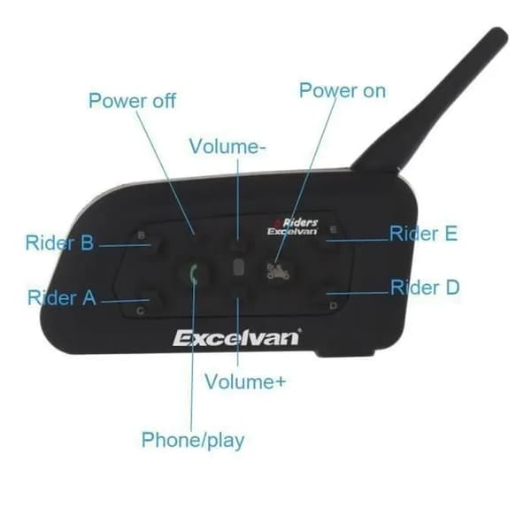Excelvan V6-1200 Motorcykelintercom - Bluetooth - 1200M - 6 förare