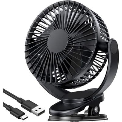 USB Clip-on Ventilator – 5000mAh 3 Hastigheder – til Kontor, Rejser – 5 Tommer Sort