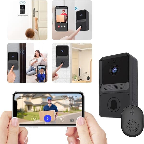 Trådlös Video Dörrklocka, Alexa-kompatibel Smart Dörrklocka Fungerar med Google Assistant