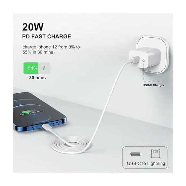 ®RisingFF iPhone-laddare - Snabbladdare - Adapter + 20W USB-C-kabel, Vit, 4-pack