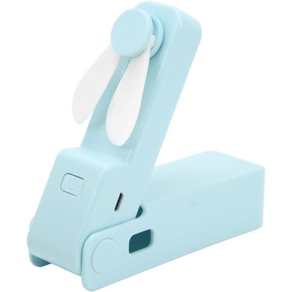 USB Genopladelig Lommeventilator - Tre Ventilatorhastigheder, Silikoneblade, Sammenfoldelig, Himmelblå