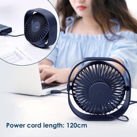 Mini USB-bordsfläkt, tyst och bärbar, USB-driven, 3 hastighetsinställningar, 360° vridbar (blå)