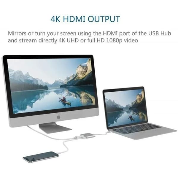 USB-C till HDMI 4K-adapter - 3-i-1 - USB 3.0 - Vit