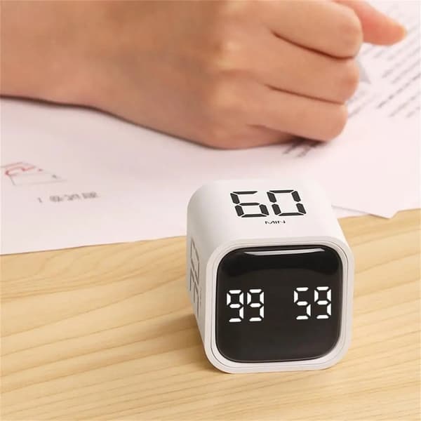 Mini Digital Timer med Gravitationssensor, LED-Display, 4 Forudindstillinger, Turisttilstande, Nedtælling, Madlavning Hvid