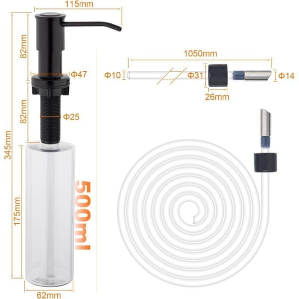 Diskho Tvålpump med 500 ml flaska och 1,2 m förlängningsslangset, flytande pumpdiffusor, dold diskmedelsdispenser