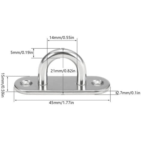 10 stk. M5 U-formede loftkroge i 304 rustfrit stål med 15 x 45 mm base, vægmonterede øjeplader