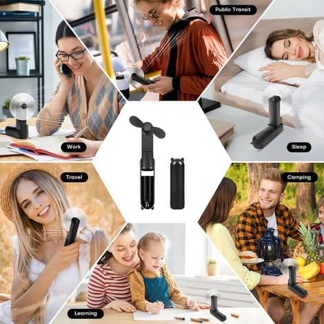 Mini Håndholdt Ventilator, Mini Stille Genopladelig Ventilator med 3 Hastigheder, Bærbar USB Ventilator til Rejser (Sort)
