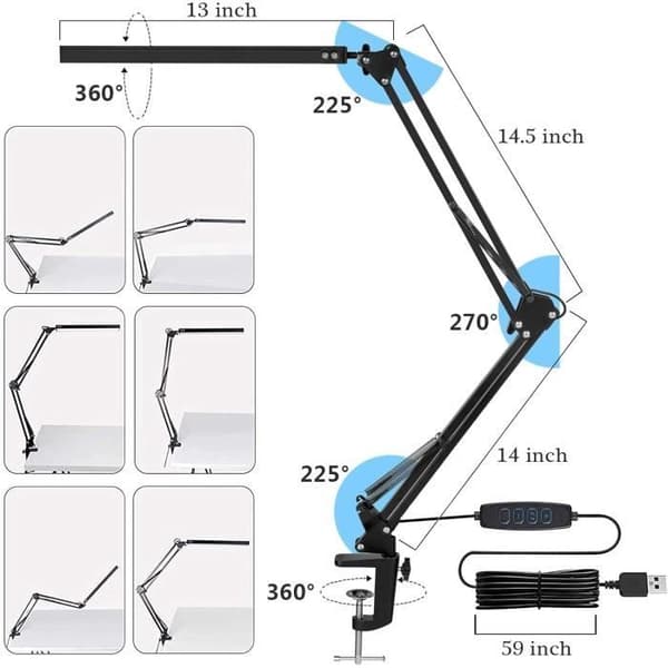 LED Skrivebordslampe - Kraftfuld - 3 Belysningstilstande - 9 Lysstyrkeniveauer - Sort