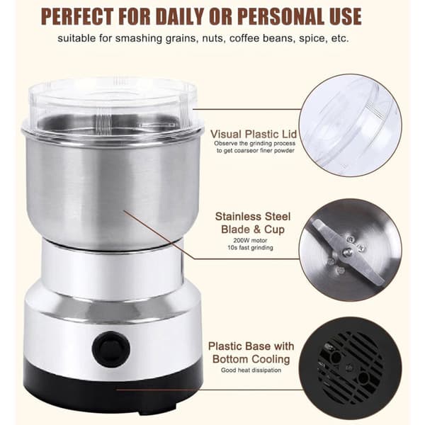220V Elektrisk Kaffekvern, Linfrø, Nøtter, Pepper, Krydder, Blender i Rustfritt Stål