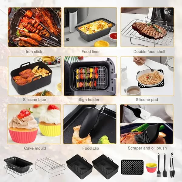 12-delars tillbehörsset för airfryer - Silikon - Rostfritt stål - Non-stick