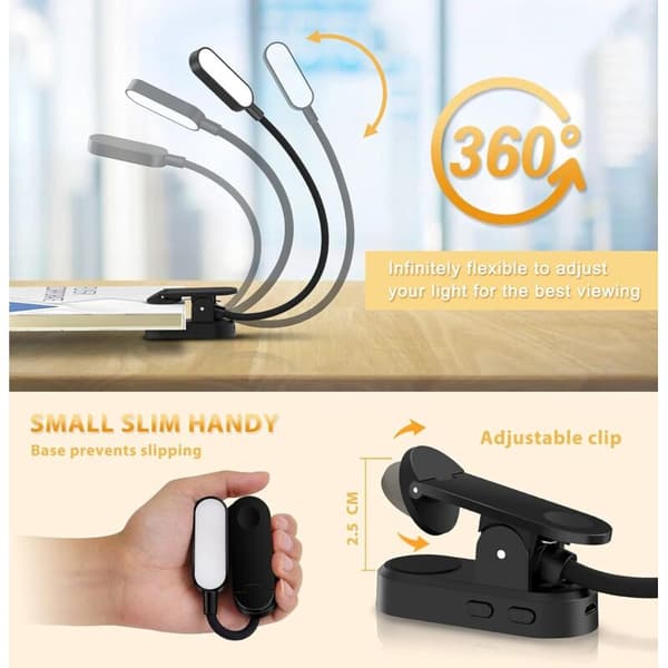 360° Fleksibel Hals Clip Lampe til Seng, Bog, Natlys og Sengelampe