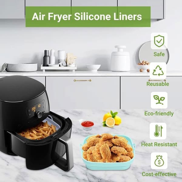 Airfryer tilbehør - Silikonform - Sammenleggbar - Varmebestandig - Sett med 2 - Grå og grønn