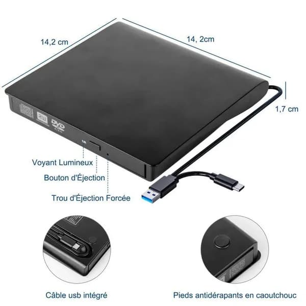 Ulkoinen USB 3.0 CD/DVD-asema - DVD-RW-poltin - Kompakti - Windows/Mac/Linux
