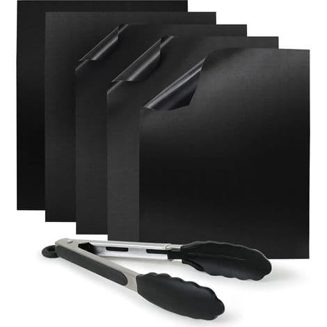 Teflon BBQ-bakplåtar (5-pack) – Non-stick-mattor för grill och ugn (5 rektangulära 40x30 cm)
