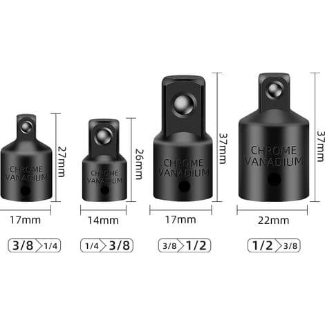 Topnøglesæt, 4 dele skraldenøgleadapter topnøgleforlænger 1/2\" til 3/8\", 3/8\" til 1/2\", 3/8\" til 1/4\", 1/4\" til 3/8\"