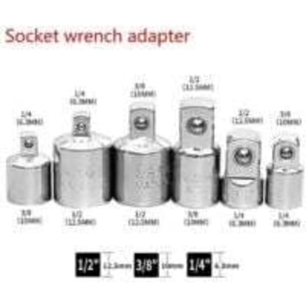 L&H Tools 6-delt topnøglesæt, med 1/4\", 3/8\" og 1/2\" til 3/4\" adaptere
