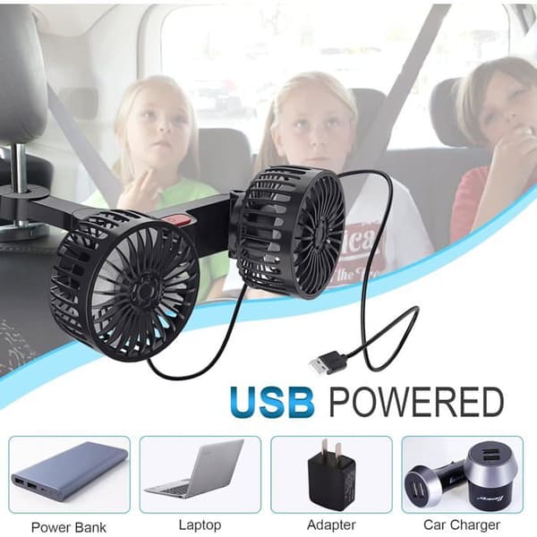 Bærbar Ventilator - XVX - Dobbelt Hoved USB - 3 Hastigheder - 360° Roterende - Nem Installation
