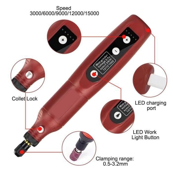 Mini elektrisk sliber - håndpen til perlestansning, boring, gravering, skæring, polering SLIBER