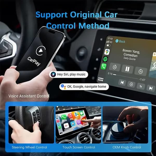 2-i-1 trådlös CarPlay och Android Auto-adapter – Mini USB-dongel för OEM-bilradio (5,8 GHz Wi-Fi, Bluetooth)