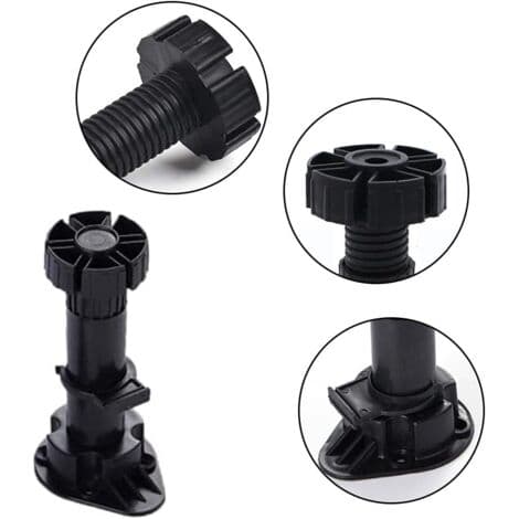 Sæt med 24 plastikmøbelfødder, justerbar højde fra 100 til 120 mm, med clip-on base, møbelstøtter, sort.