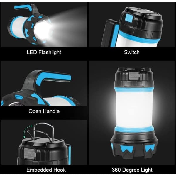 Kraftig oppladbar LED-campinglykt med 6 moduser, vanntett