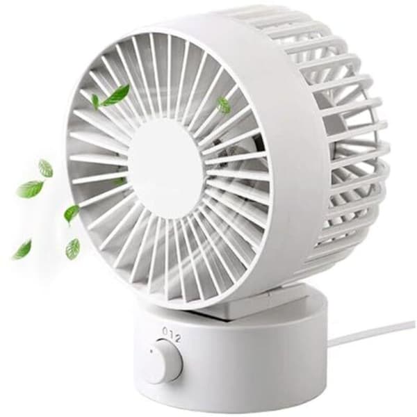 Justerbar vinkel USB-bordventilator, kompakt og støjsvag, bærbar mini-sengeventilator - hvid
