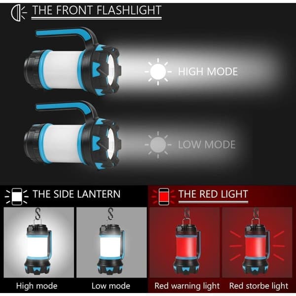 Kraftig oppladbar LED-campinglykt med 6 moduser, vanntett
