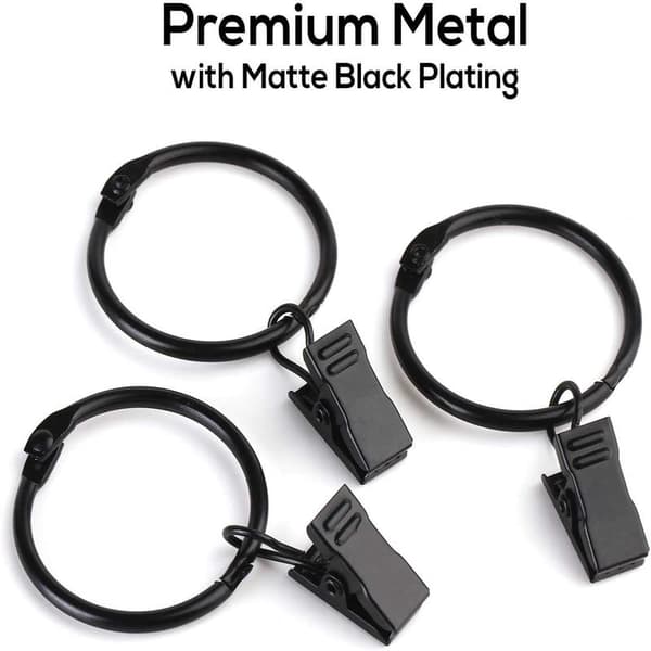 Sett med 18 metallgardinringer med klips, indre diameter 3,1 cm