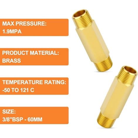 5-delt messing, 3/8 BSP messingrørfitting, 60 mm lang