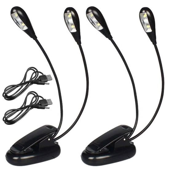 Oppladbar notestativlampe med klips - Dobbelthode - 4 LED-er - USB - For musikk