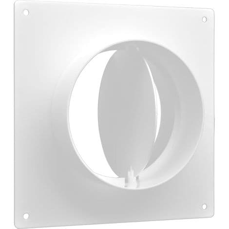 125 mm diameter vægflange med kontraventil - Hvid rørfitting til PVC VVS ventilationskanal
