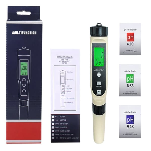 Vanntett salinitetsmåler, nøyaktighet ±0,1 pH, pH-område 0-14, temperatursensor ±0,5 ℃