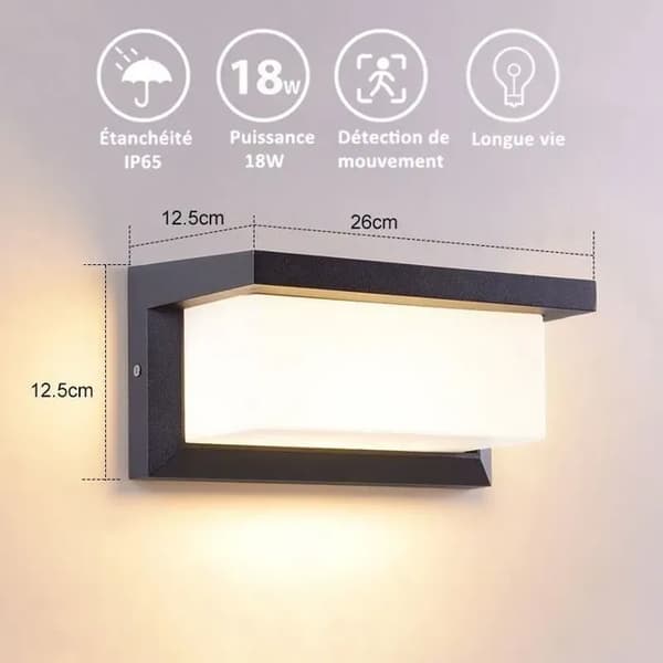 Vägglampa - Modern modell 18W - Rörelsesensor - IP65 vattentät - Varmvit 3000K
