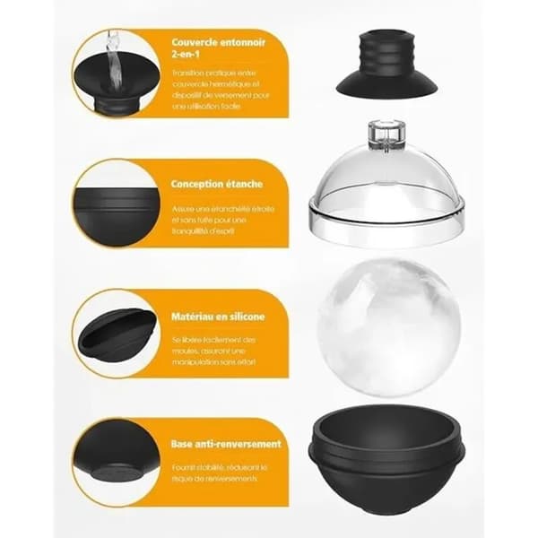 Stora isbitsformar i silikon för whisky - set om 6, med 2-i-1 trattlock - 6 cm runda isbitsformar.