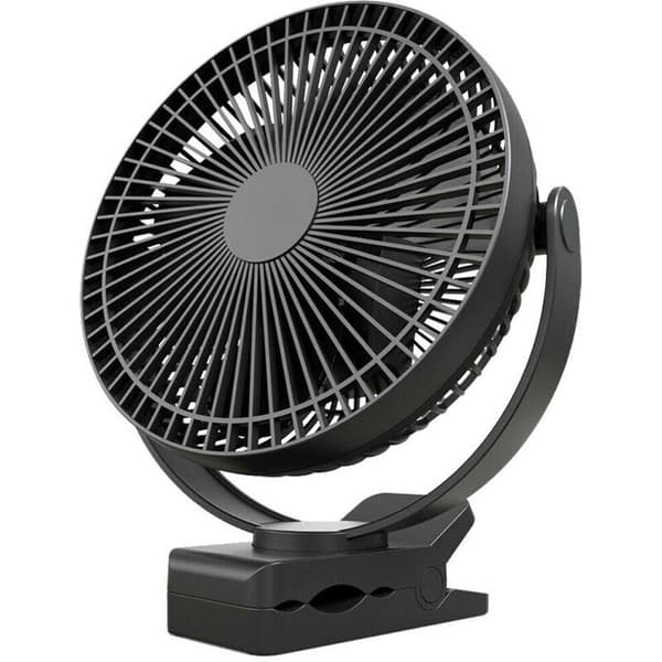 20 cm USB-klemmeventilator, genopladelig, 720° rotation, 4 blæserhastigheder, bærbar - sort