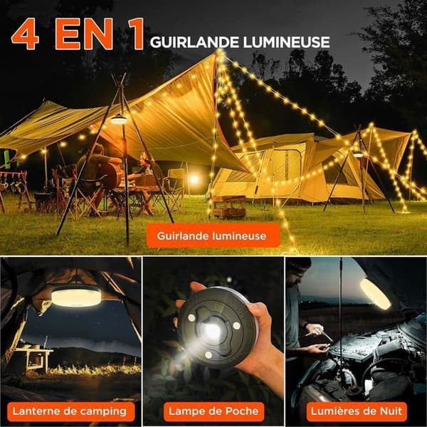 Oppladbare Campinglyslenker - 8 Moduser 2000mAh - 14t Bærbar Utendørs 4-i-1