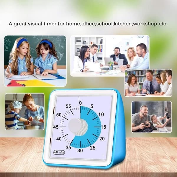 Stille Timer - 60 minutter - ABS-plast - Firkantet Stille Timer for Barn og Voksne - Blå - Enhet