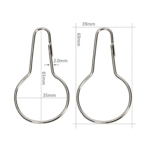 Gardinkroge - Rustfrit stål - Pakke med 50 - Sølv - 70x39 mm - Rustfri