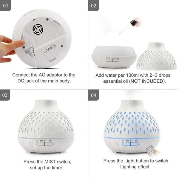 400 ml æterisk oliediffuser, ultralydsluftfugter med 7 farver LED-lys til hjemmet, yoga