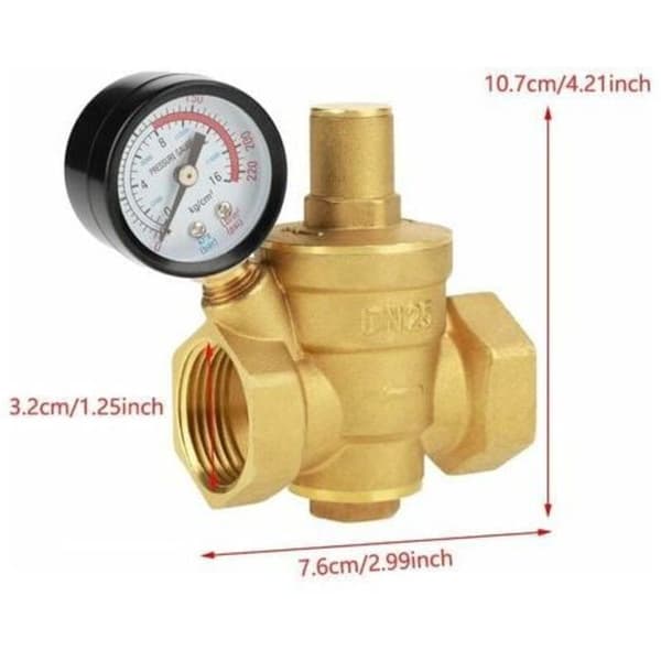 Tryckregulator, Tryckregulator i Mässing, DN25 Justerbar Vattentrycksregulator i Mässing med Manometer