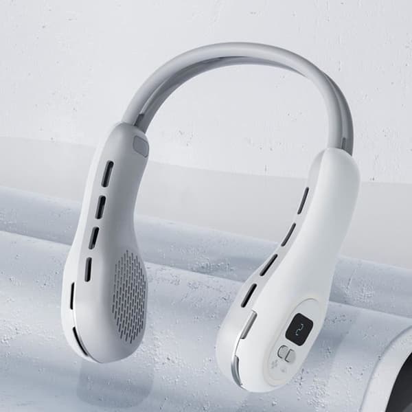 Hængende Halsventilator - Hvid Model - USB Genopladelig - 3 Hastigheder - LED Display
