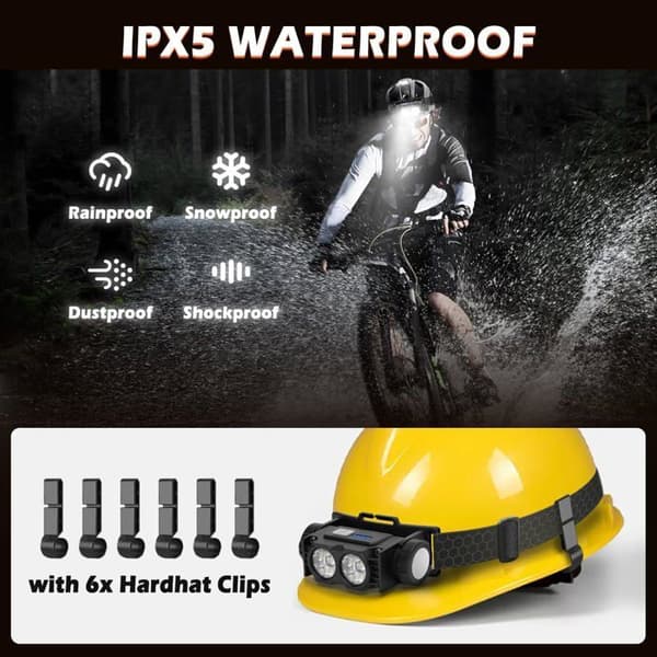 Hodelykt - XVX - 2000 Lumen - USB Oppladbar - IPX5 Vanntett - 3 Lysmoduser