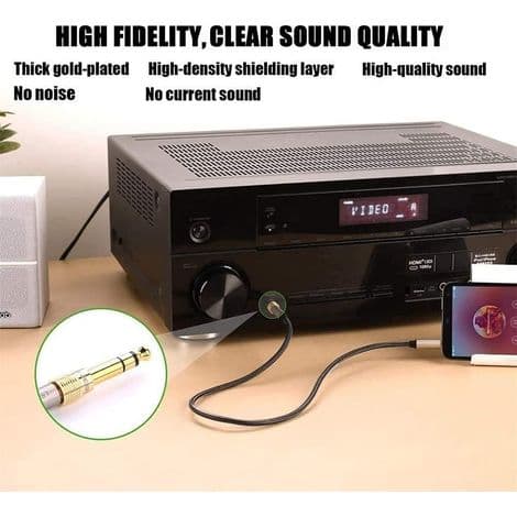 6,35 mm han til 3,5 mm hun jack-adapter, hovedtelefonstik til lydmixer/elektrisk klaver/keyboard
