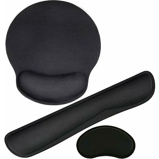 Ergonomisk håndledsstøttesæt - Musemåtte + skridsikker tastaturbakke (sort, memoryskum) XVX