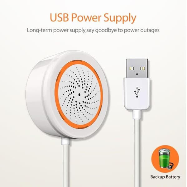 Smart siren larm, Tuya Zigbee hub krävs, kompatibel med Home Assistant Zigbee2mqtt, appkontroll, 90dB blixtsiren