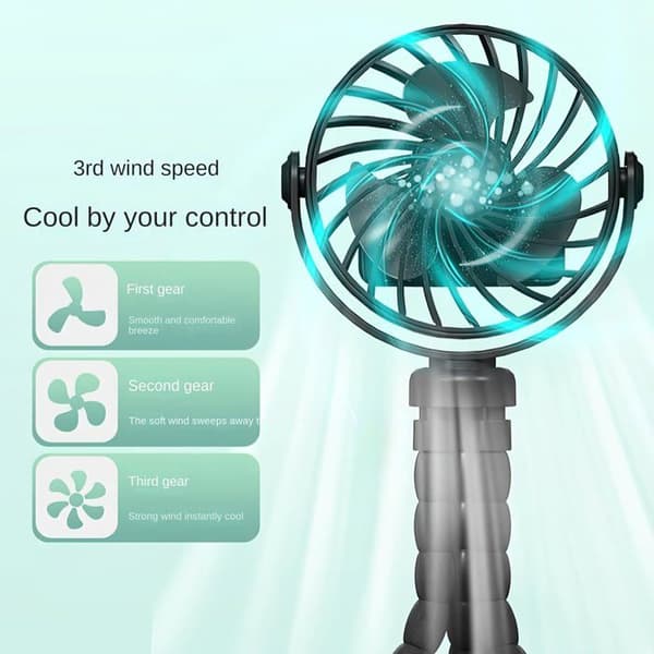 Bærbar Ventilator - XVX - Genopladelig Clip-on - 3 Hastigheder - 360° Rotation - Sort