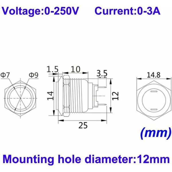 Nosheir Selvspærrende Vandtæt Afbryder - 4 Stykker - 12mm Diameter - Rustfrit Stål - Selvspærrende - IP67 - IK10
