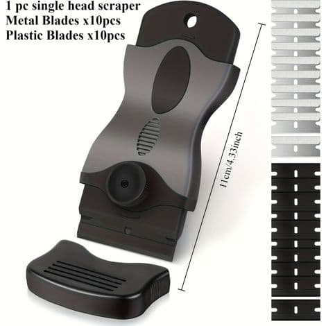 PCS Keramisk Toppskrape med 10 Plastskraper + 10 Metallblader, Svart