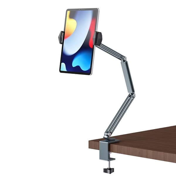 Justerbart Tabletthållare för Säng, Aluminiumarm, Bordsfäste för Tablet, 4-12,9 tum Grå